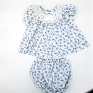 Vintage Little Miracles Dress Bloomer Lace Floral Flower Print Set 3-6m